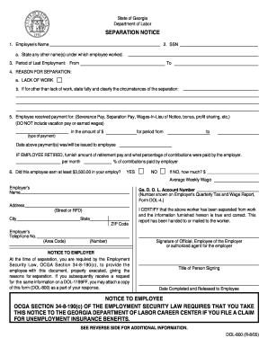 Georgia separation notice pdf