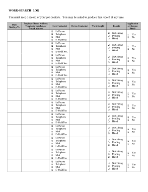 WORK-SEARCH LOG You must keep a record of your job contacts