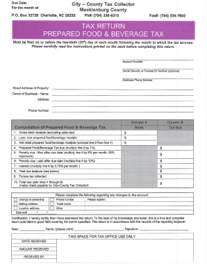 Prepared Food and Beverage Tax Return - Charlotte-Mecklenburg - charmeck