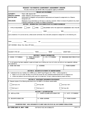 Request for reserve component assignment orders
