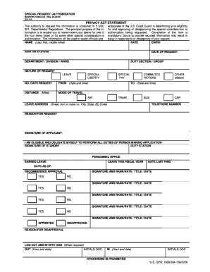 US Coast Guard Special Request Authorization Form