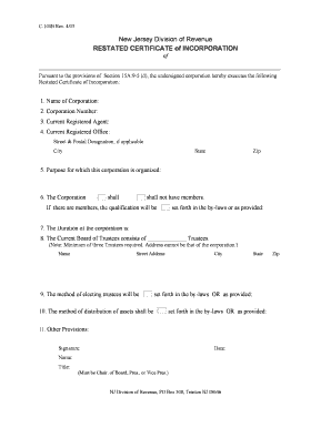New Jersey Restated Certificate of Incorporation