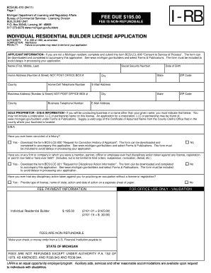 Michigan Residential Builder License Application