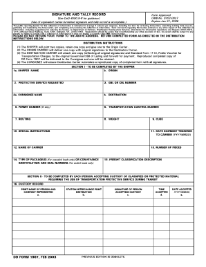 DD Form 1907 Signature and Tally Record