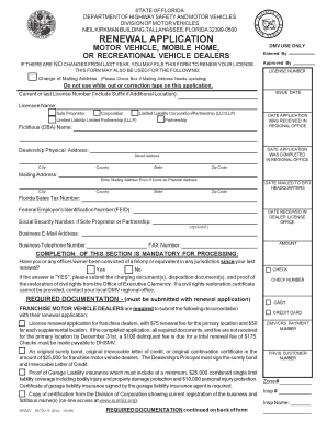 Florida Motor Vehicle Dealer License Renewal Application