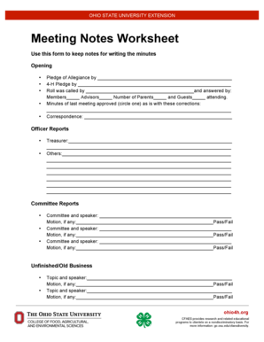 Ohio State University 4-H Meeting Notes Worksheet