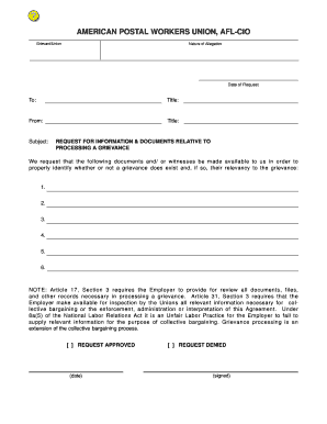 Grievance Request for Information