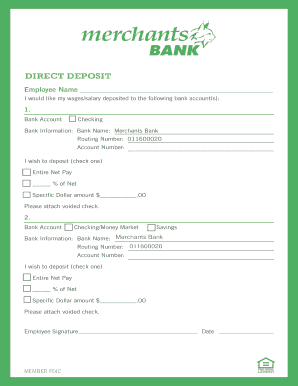 Direct Deposit Form - Merchants Bank