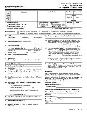 USCIS Form I-765, Application For Employment Authorization