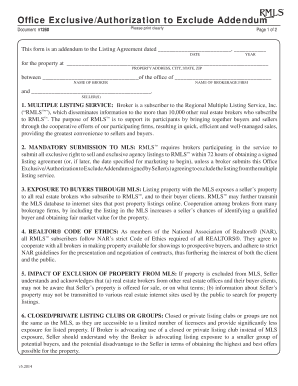 Office Exclusive Authorization to Exclude Addendum