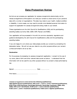 Data Protection Notice for Access Arrangements