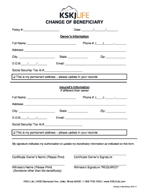Change of Beneficiary Form