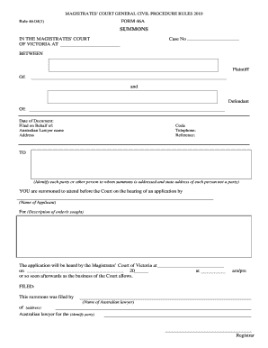 Victoria Magistrates' Court Summons Form 46A