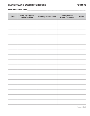 Cleaning and Sanitizing Record Form
