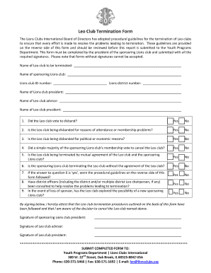 Leo Club Termination Form