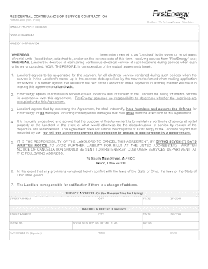 Residential Continuance of Service Contract - OH