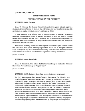 Illinois Statutory Short Form Power of Attorney for Property