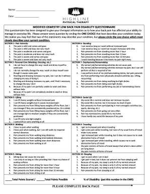 Modified Oswestry Low Back Pain Disability Questionnaire