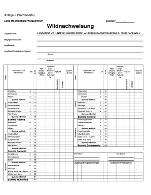 Mecklenburg-Vorpommern Hunting Report Form