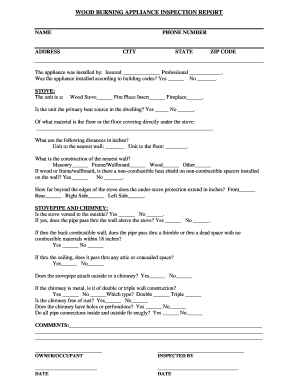 Wood Burning Appliance Inspection Report