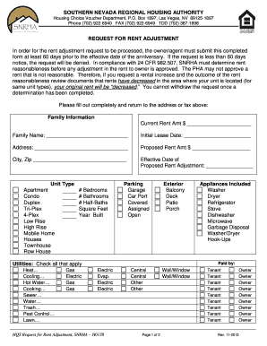 SNRHA Request for Rent Adjustment Form