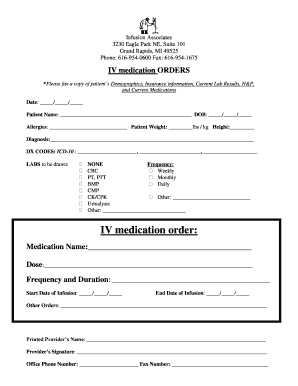IV Medication Orders Form