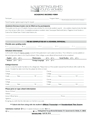 ACADEMIC RECORD FORM - Distinguished Young Women - distinguishedyw