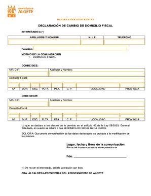 Declaracion de cambio de domicilio fiscal - Ayuntamiento de Algete - aytoalgete