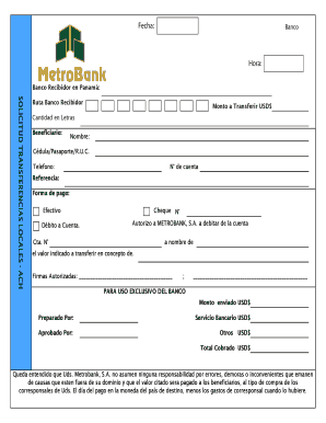 Formulario de ACH - MetroBank
