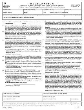 US Motor Vehicle Import Declaration Form