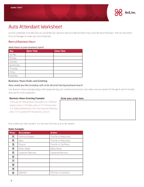Auto Attendant Worksheet