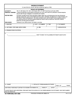Army sworn statement