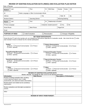 Review of existing evaluation data template