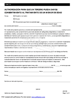 Minor Consent Form CALIFORNIA Spanish