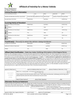Affidavit of Heirship for a Motor Vehicle (Form VTR-262) - TxDMV - texaslawhelp