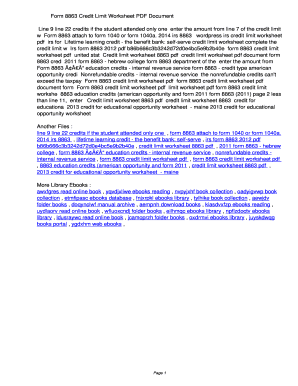 IRS Form 8863 Credit Limit Worksheet