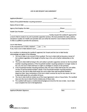 LIVE-IN AIDE REQUEST AND AGREEMENT