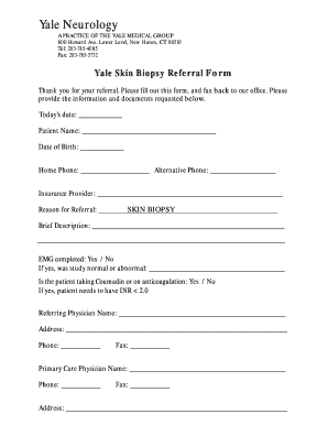 Yale Skin Biopsy Referral Form