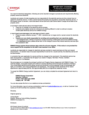 Agreement of owner with respect to transfer of account for electrical energy