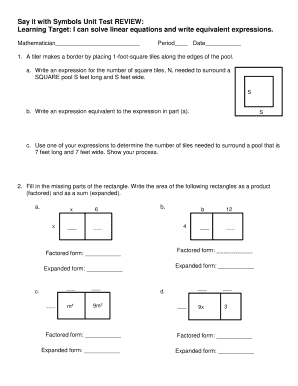 Unit Test Review: Linear Equations and Expressions