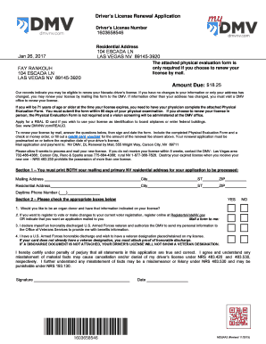 Nevada Driver s License Renewal Application
