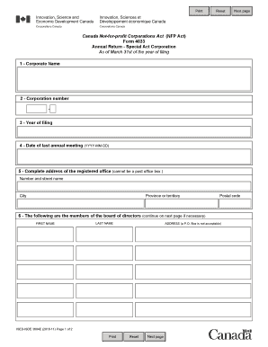 Canada NFP Act Form 4033 Annual Return