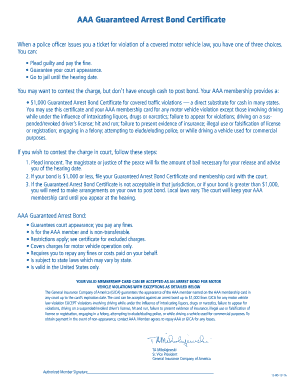 AAA Guaranteed Arrest Bond Certificate