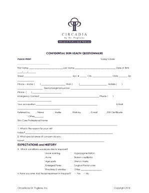 Confidential Skin Health Questionnaire