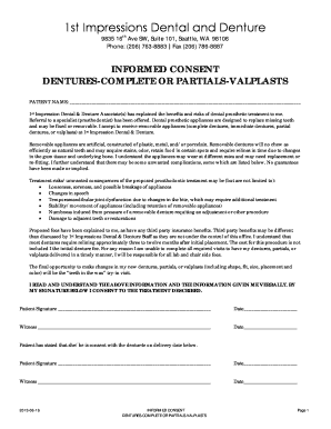 Denture delivery consent form