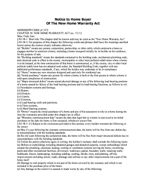 Mississippi New Home Warranty Act Notice