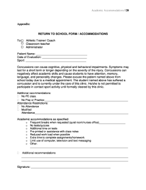 RETURN TO SCHOOL FORM ACCOMMODATIONS