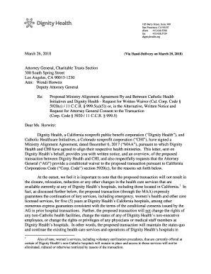 Cover Letter - Dignity Health Application for AG Consent