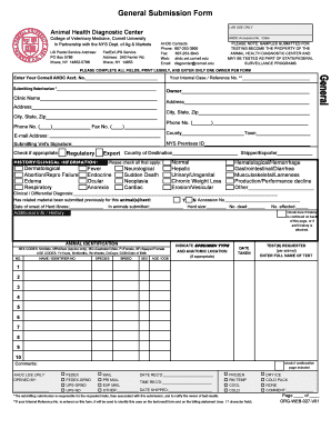 Animal Health Diagnostic Center Submission Form