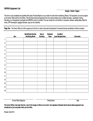 GWRRA Equipment List Form